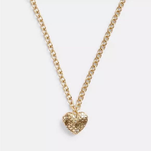 Coach Quilted Signature Heart Locket Necklace,nwt !! - Picture 1 of 4